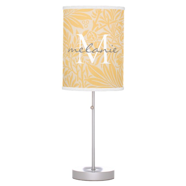 Elegant Gold Floral Botanical Script Monogram Table Lamp (Front)