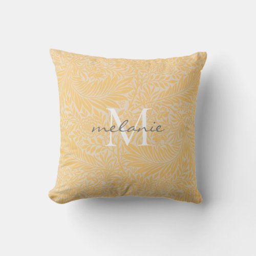 Elegant Gold Floral Botanical Script Monogram Throw Pillow