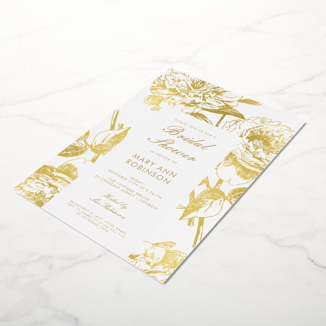 Elegant Gold Floral Bridal Shower Foil Invitation (Rotated)