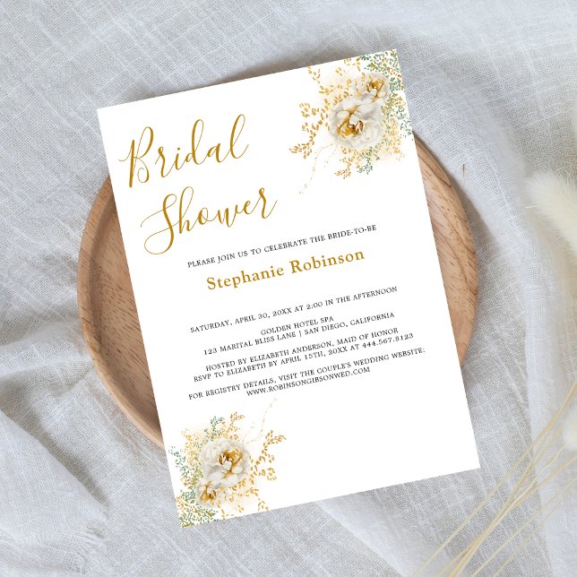 Elegant Gold Floral Bridal Shower  Invitation (Creator Uploaded)