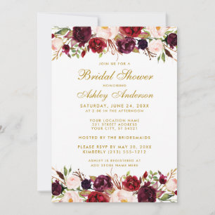 Elegant Gold Floral Burgundy Bridal Shower W Invitation