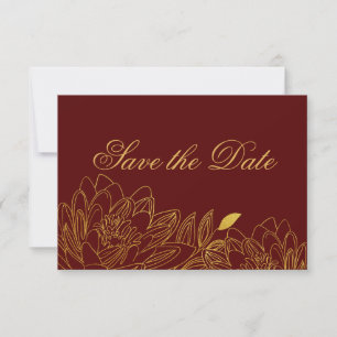 Elegant Gold Floral & Burgundy Save the Date Card