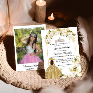 Elegant Gold Floral Butterfly Quinceanera Invitation