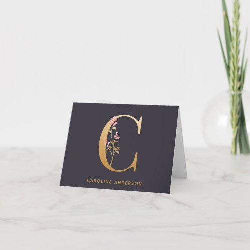 Elegant Gold Floral C Monogram Chic Personalized Note Card