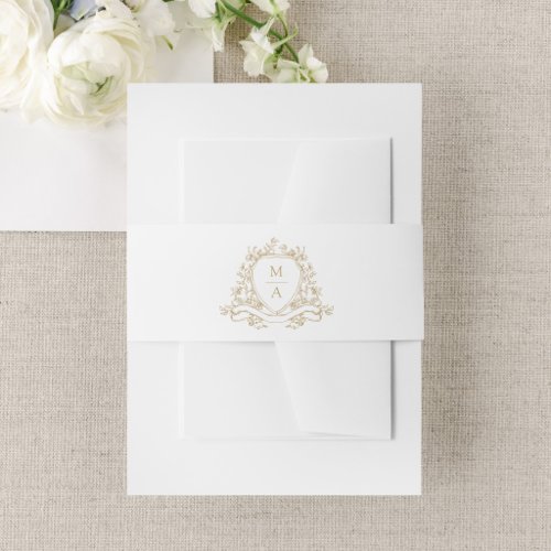Elegant Gold Floral Crest Monogram Wedding Invitation Belly Band