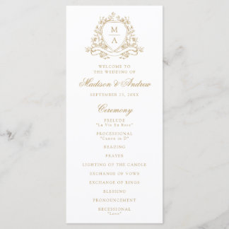 Elegant Gold Floral Crest Monogram Wedding Program