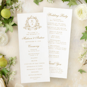 Elegant Gold Floral Crest Monogram Wedding Program