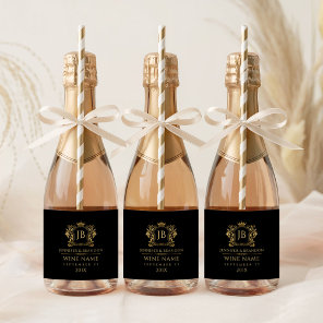 Elegant Gold Floral Crest Sparkling Wine Label