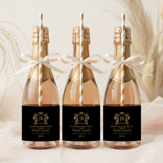 Elegant Gold Floral Crest Sparkling Wine Label
