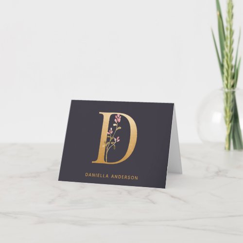 Elegant Gold Floral D Monogram Chic Personalized Note Card