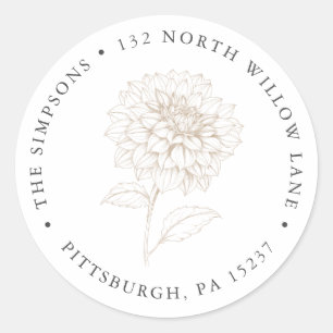 Elegant Gold Floral Dahlia Return Address Classic Round Sticker