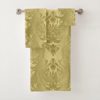 Elegant Gold Floral Damask Print Bath Towel Set by UROCKDezineZone at Zazzle