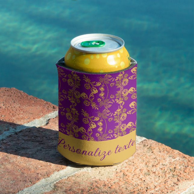 Elegant Gold Floral Damask Royal Purple Custom Can Cooler (In Situ Pool)