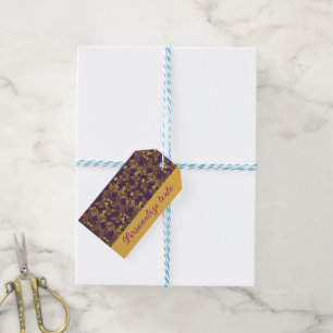 Elegant Gold Floral Damask Royal Purple Custom Gift Tags