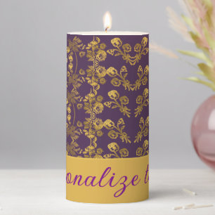 Elegant Gold Floral Damask Royal Purple Custom Pillar Candle