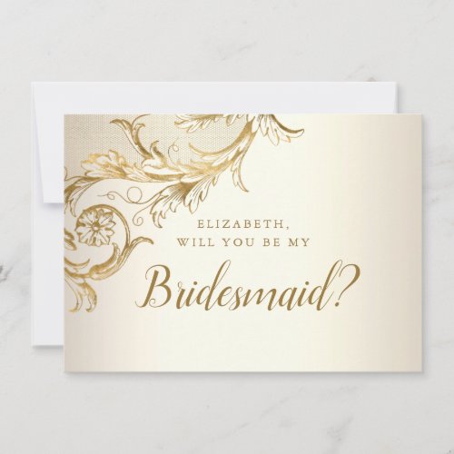Elegant Gold Floral Damask Script Bridesmaid Invitation