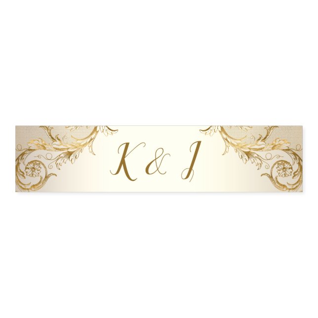 Elegant Gold Floral Damask Script Monogram Wedding Napkin Bands (Unfolded)