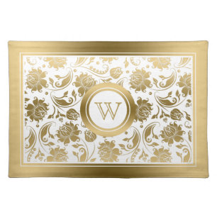 Elegant gold floral damasks cloth placemat