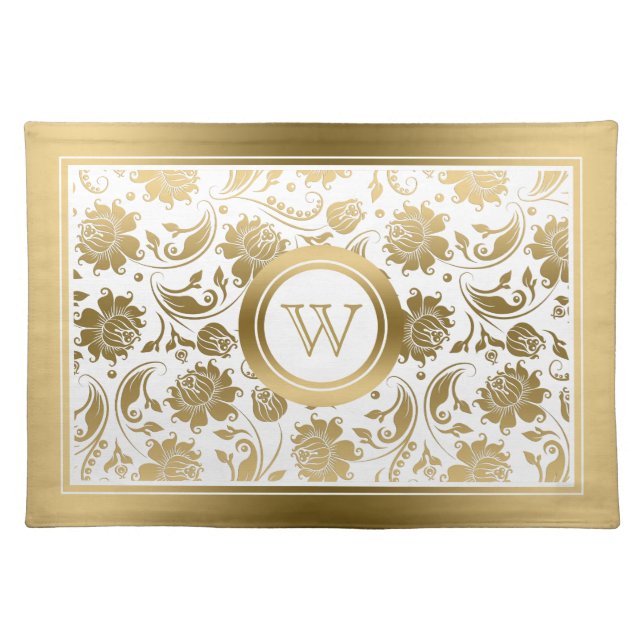 Elegant gold floral damasks cloth placemat (Front)