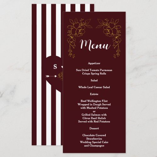 Elegant Gold Floral Deep Burgundy Stripes Wedding 