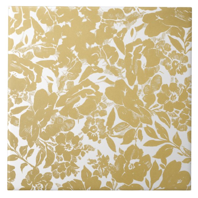 Elegant Gold Floral Design  Ceramic Tile (Front)