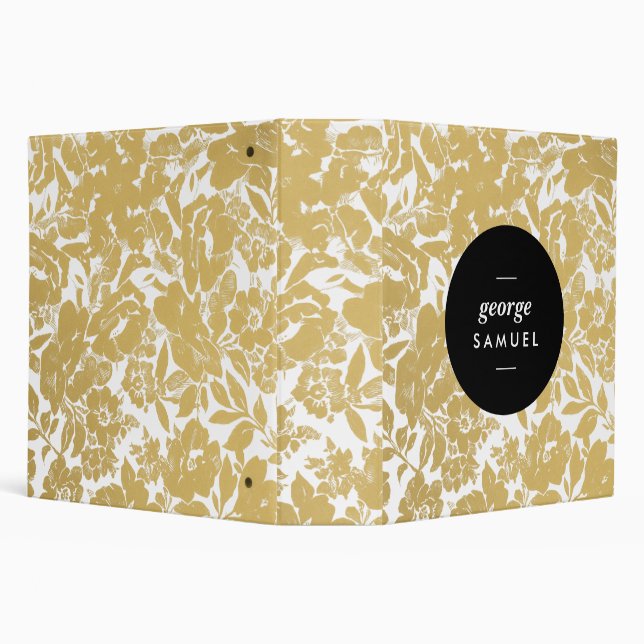 Elegant Gold Floral Design With Bold Black Circle 3 Ring Binder (Background)