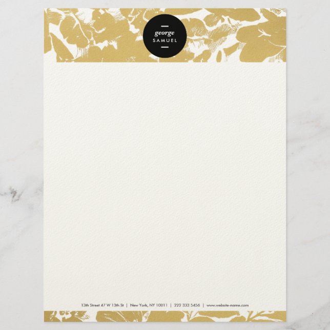 Elegant Gold Floral Design With Bold Black Circle Letterhead (Front)