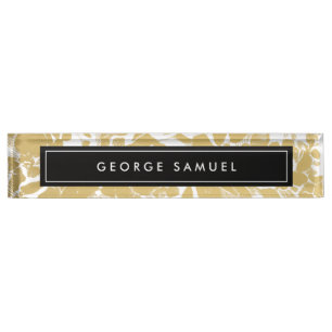 Elegant Gold Floral Design With Bold Black Desk Name Plate
