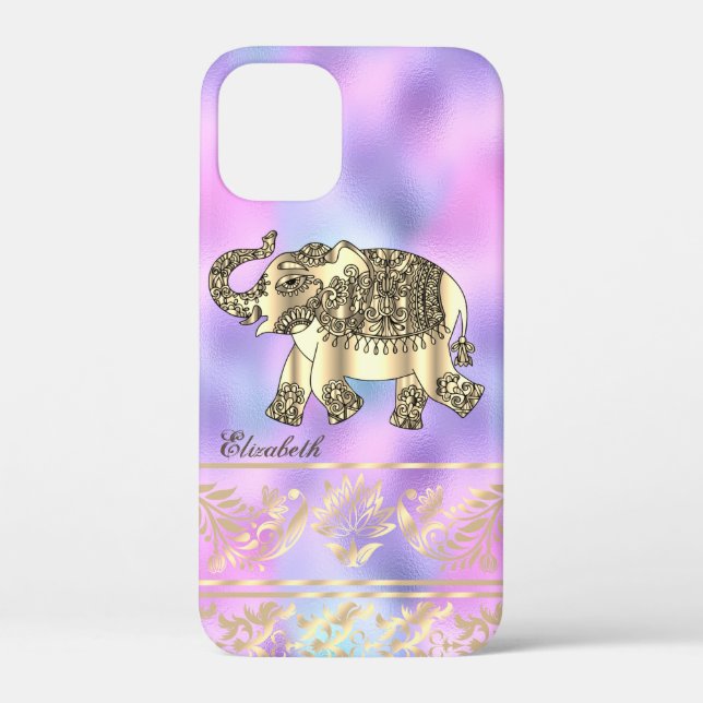 Elegant Gold Floral,Elephant,Holographic Case-Mate iPhone Case (Back)