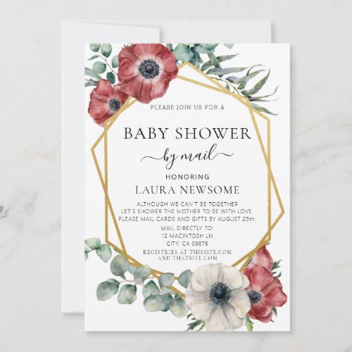 Elegant Gold Floral Eucalyptus Baby Shower By Mail Invitation