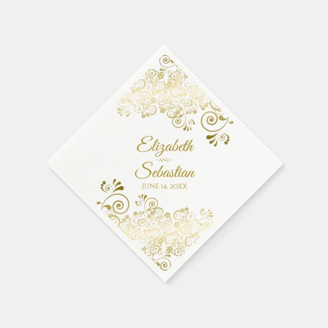 Elegant Gold Floral Filigree Simple Chic Wedding Napkins (Corner)
