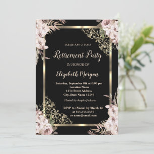Elegant Gold Floral Frame Boho Flowers Retirement Invitation