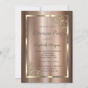 Elegant Gold Floral Frame Brown Retirement  Invitation