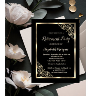 Elegant Gold Floral Frame Retirement Invitation