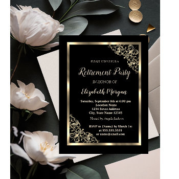 Elegant Gold Floral Frame Retirement Invitation by Biglibigli at Zazzle