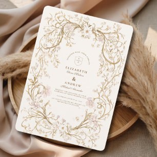 Elegant Gold Floral Frame Romantic Wedding Invitation