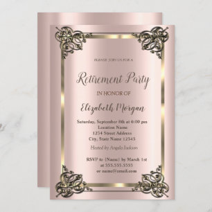 Elegant Gold Floral Frame,Rose Gold Retirement Inv Invitation