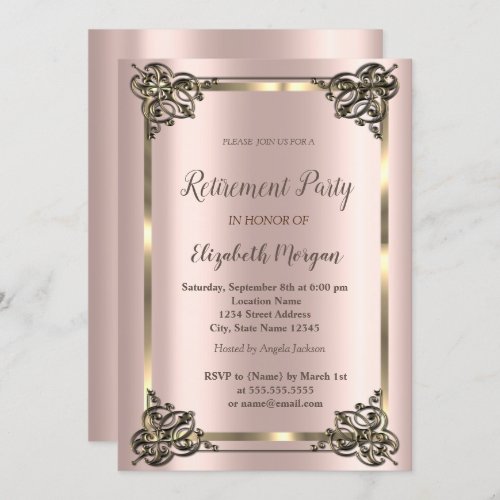 Elegant Gold Floral FrameRose Gold Retirement Inv Invitation