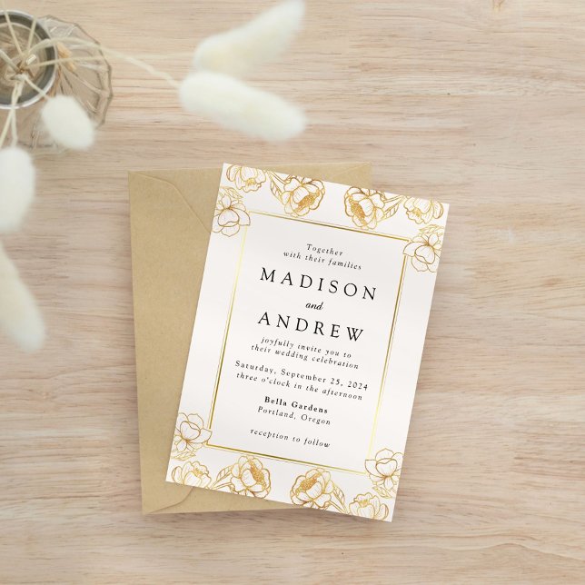 Elegant Gold Floral Frame Wedding Invitation (Creator Uploaded)
