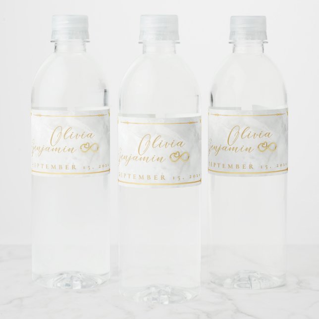 Elegant Gold Floral Frame Wedding Water Bottle Wat Label (Bottles)