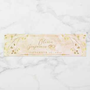 Elegant Gold Floral Frame Wedding Water Bottle Wat Label