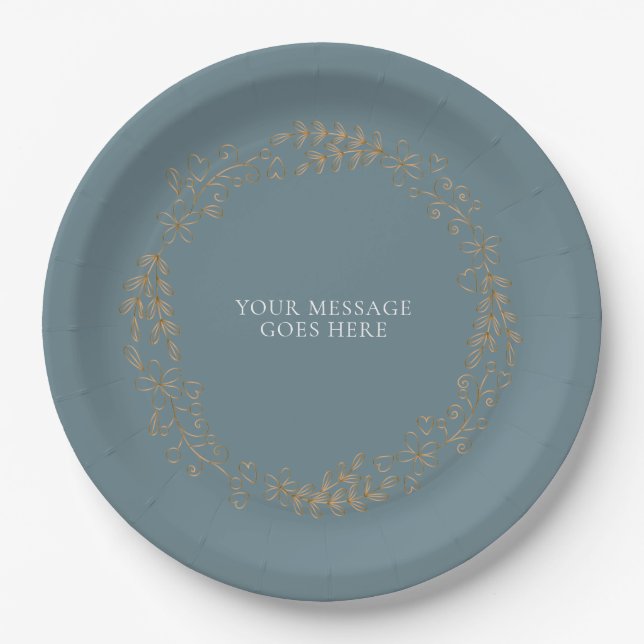 Elegant Gold Floral Garland Paper Plates (Front)