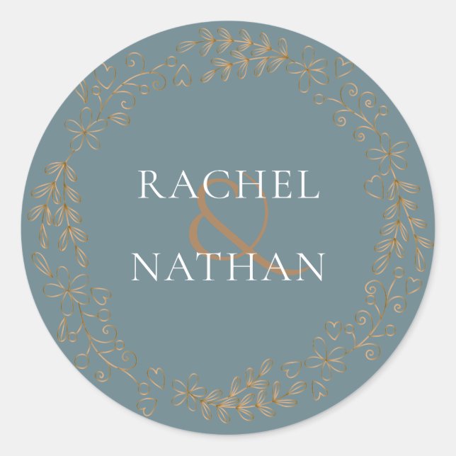 Elegant Gold Floral Garland Personalized Classic Round Sticker (Front)