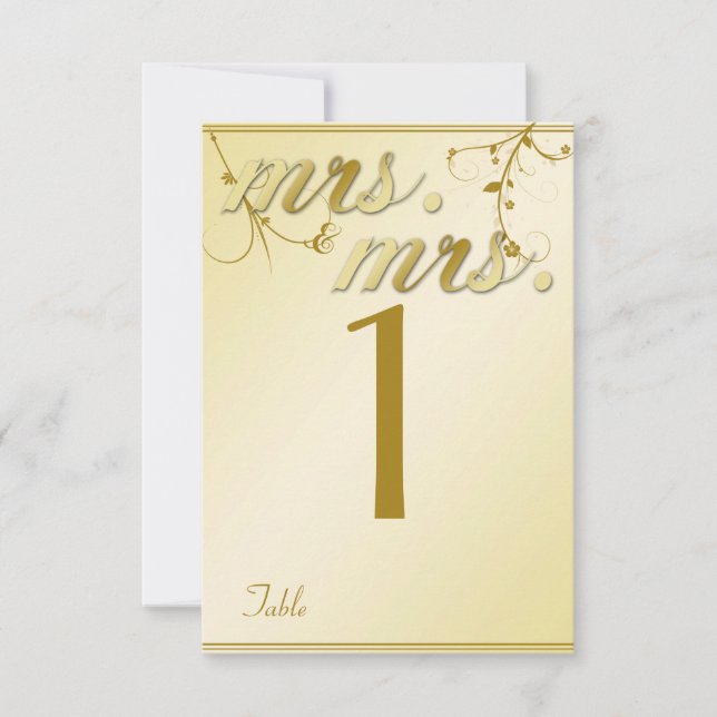 Elegant Gold Floral Gay Wedding Table Number (Front)