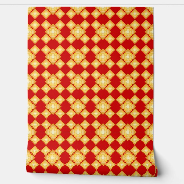 Elegant Gold Floral Geometric Seamless Pattern on  Wallpaper (Unrolling)