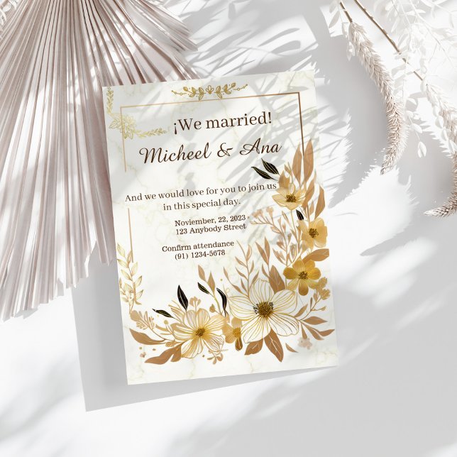 Elegant Gold Floral Golden Wedding Invitation (Creator Uploaded)