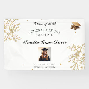 Elegant Gold Floral Graduation Banner