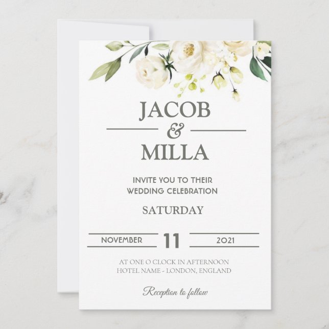 Elegant Gold Floral Greenery Wedding Invitation (Front)