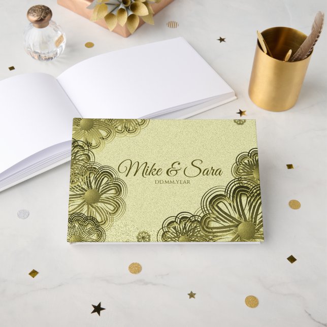 Elegant Gold Floral Guest Book (Front Open)