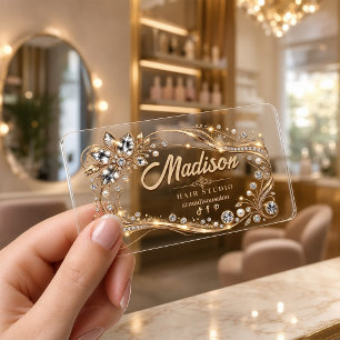 Elegant Gold Floral Hair Stylist Aclyric Clear Business Cards